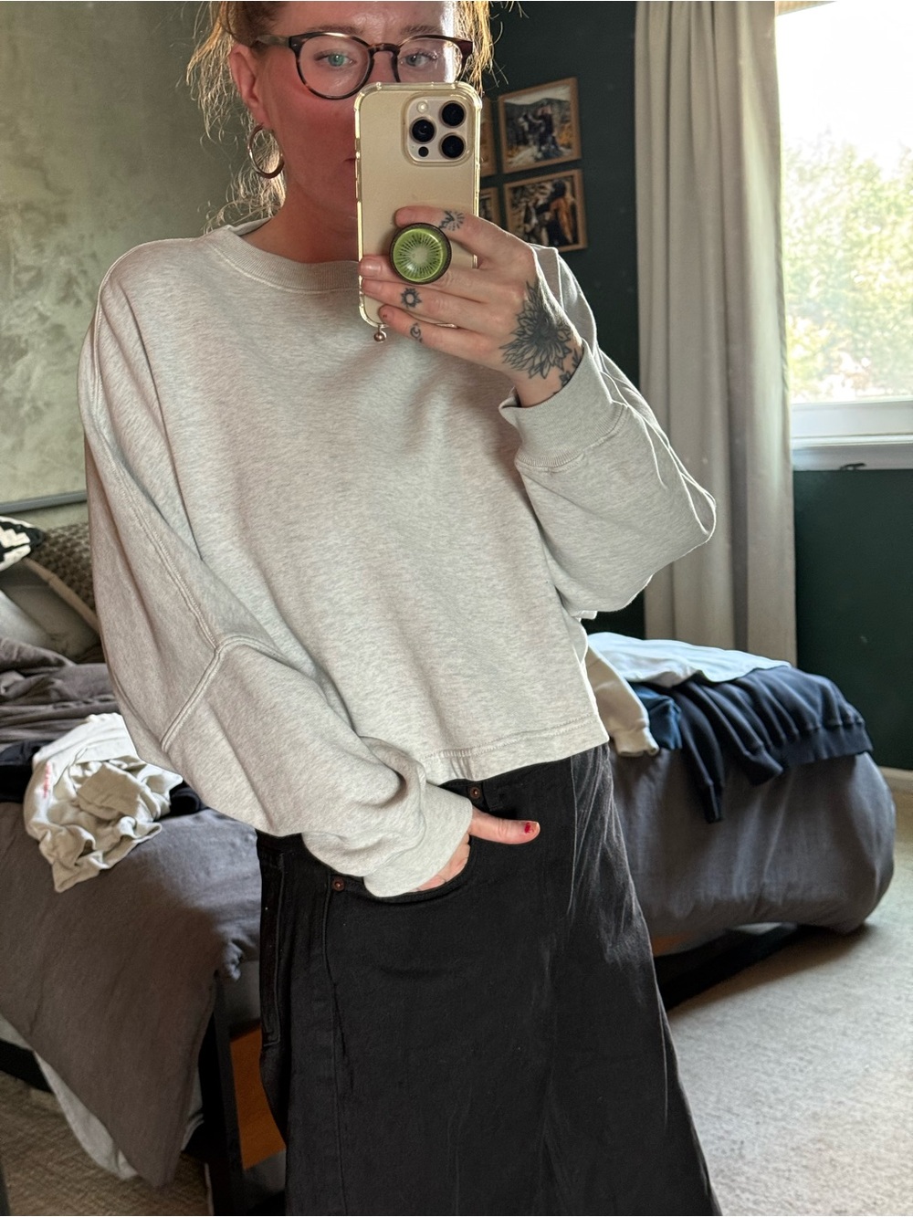 Abercrombie & Fitch Oversized Cropped Light Heather Gray Sweatshirt